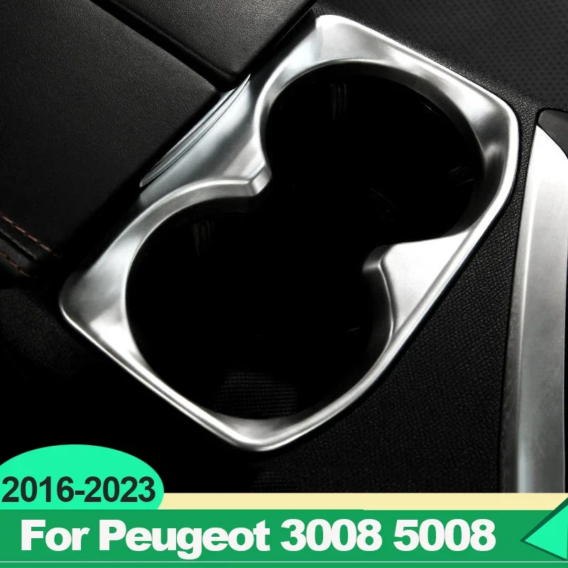 For Peugeot 3008 5008 GT 2016 2017 2018 2019 2020 2021 2022 2023 Hybrid Car Front Row Water Cup Holder Cover Frame Trim Sticker