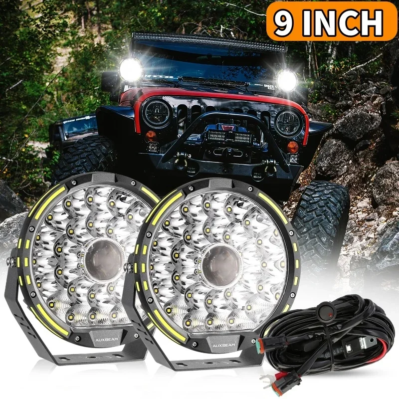 Auxbeam 9 Inch LED Driving Work Light 3200K Work Lamp with Wiring for UTV ATV SUV Truck Off Road