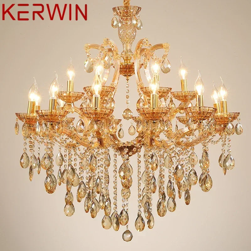 KERWIN LuxuriousCandle Pendent  Lamp European Style Crystal Lamp Art Living Room Restaurant Villa Staircase Duplex Building