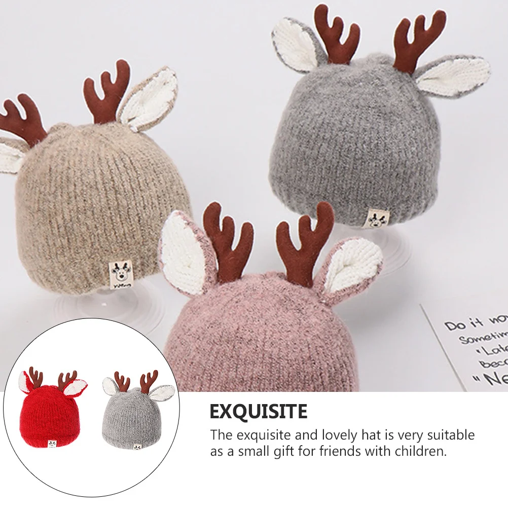 

2Pcs Warm Winter Knitted Hat for Children Soft Woolen Cap Cartoon Fawn Design Kids Comfortable Outdoor Baby Hat Gift Choice