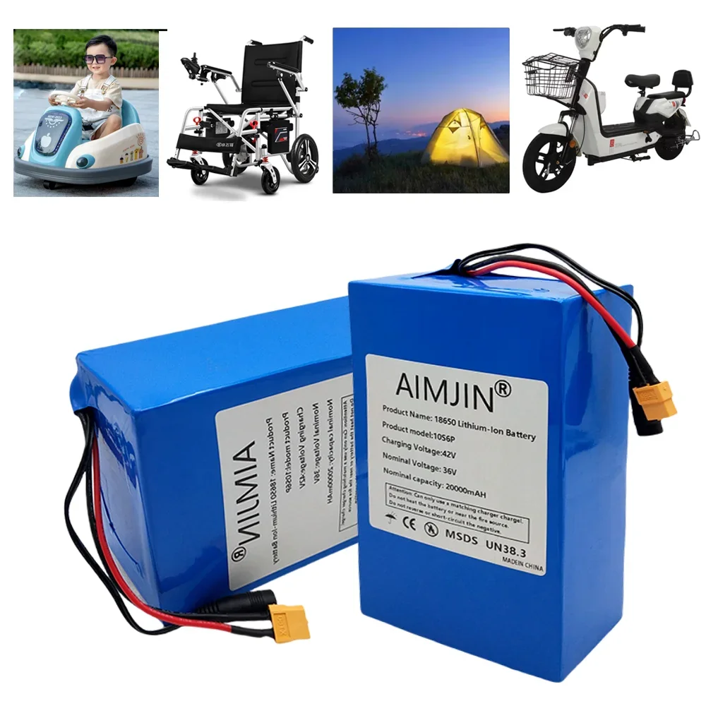 10S6P 36V 20000mAh High-capacity Rechargeable 18650 Lithium-ion Battery Pack Built in BMS Suitable for Electric Scooter Battery