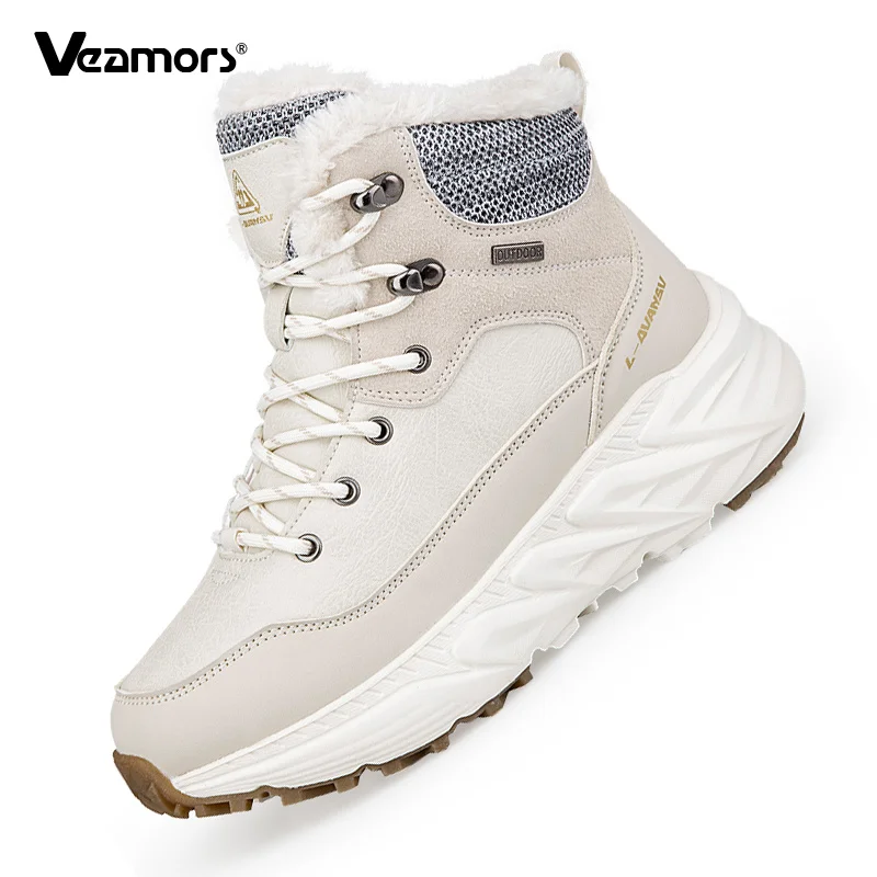Winter Ankle Boots Men Women High Top Plush Hiking Sneakers Non Slip Warm Winter Cotton Shoes for Outdoor Walking Trekking