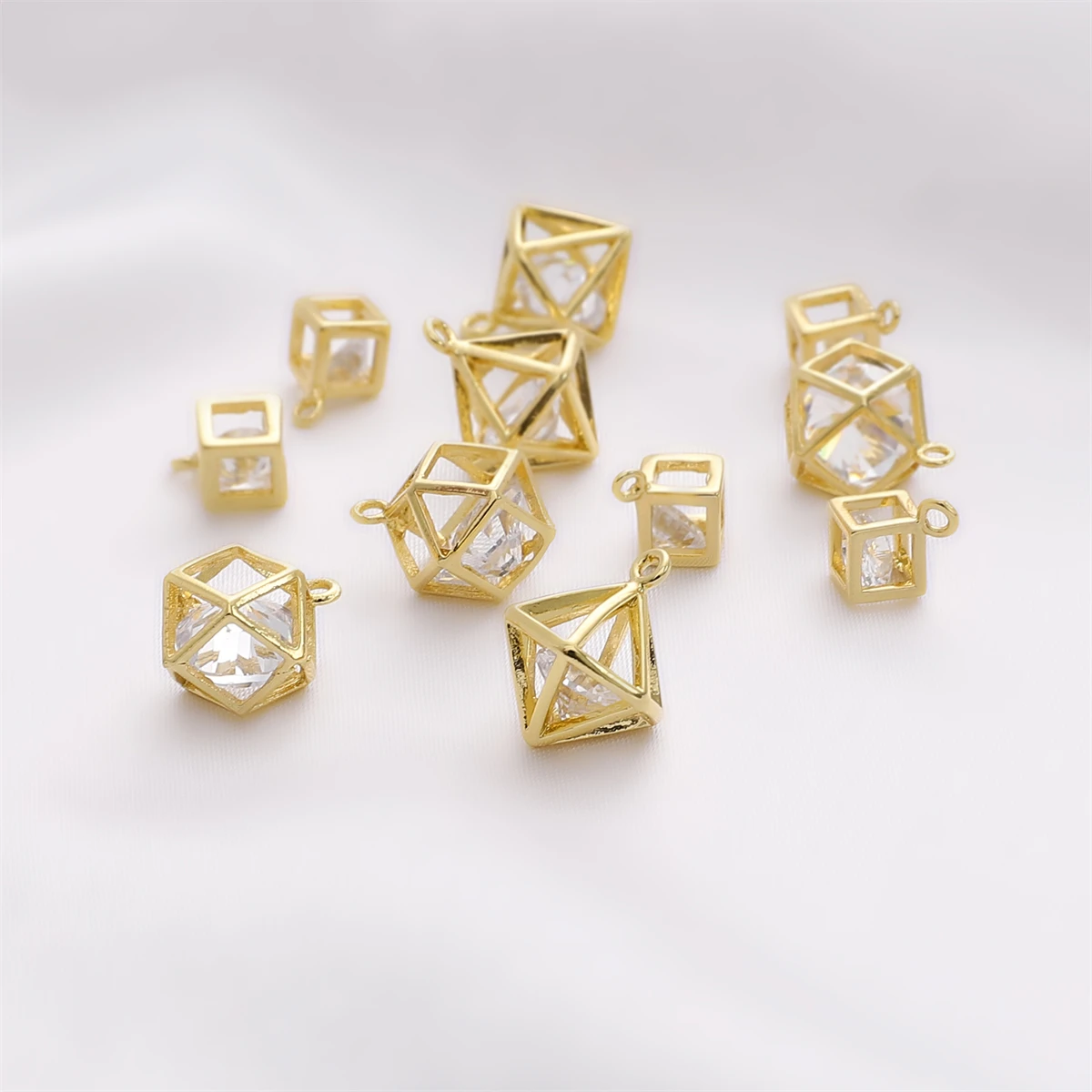 1pc 14K Gold Plated Brass with Zircon Square Geometry Charm Pendants For Women's Necklace Earring DIY Jewelry Making Findings