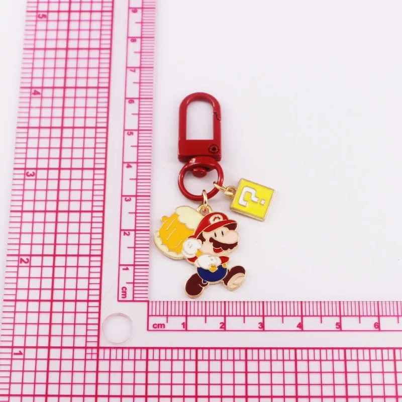 Super Mario Metal Cartoon Keychain Adult Children\'s School Bag Pendant Anti-lost Key Ring Chains Trinkets Birthday Present Gifts