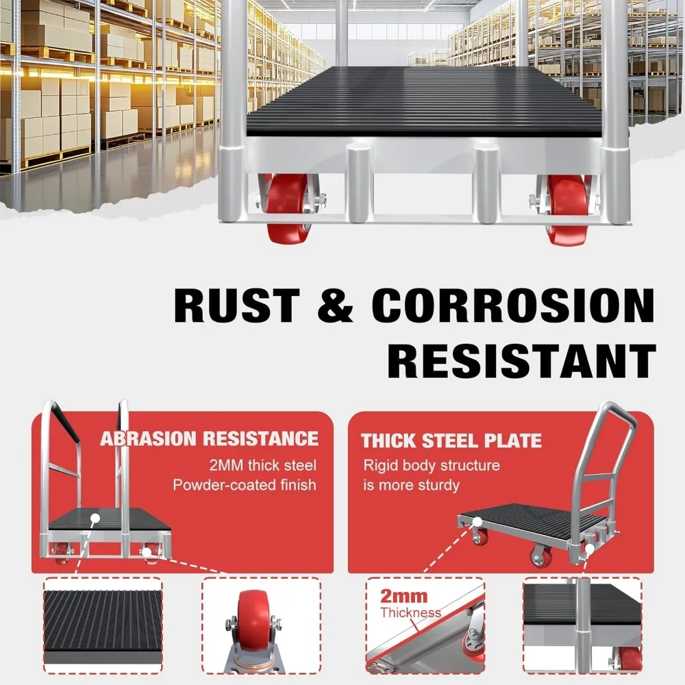 Robuuste 2-in-1 paneelwagen met 42 x 24 rubberen matplatform en 3 leuningen, capaciteit van 2500 lbs voor gipsplaat en hout, flatbe