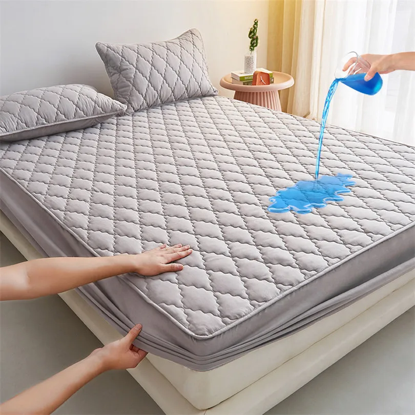 A-Class Diamond Grid Washed Cotton Waterproof Household Pure Color Bed Cover Enclosed Bed Sheet Protective Cover