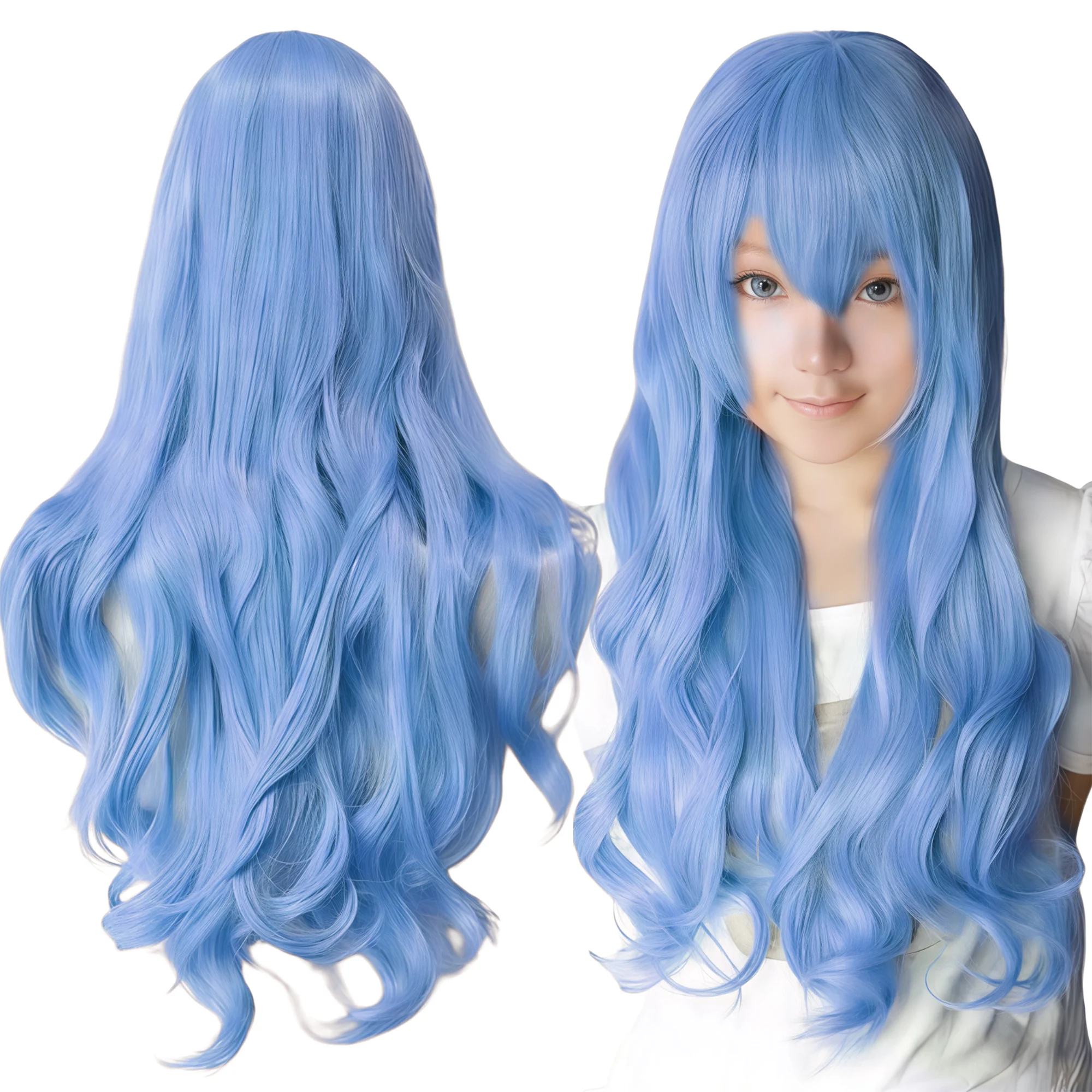 Peluca de pelo sintético azul cielo para Cosplay de Lolita, pelucas rizadas de Anime Juvia Lockser, peluca de disfraz de Yoshino Halloween Erio Touwa para niña