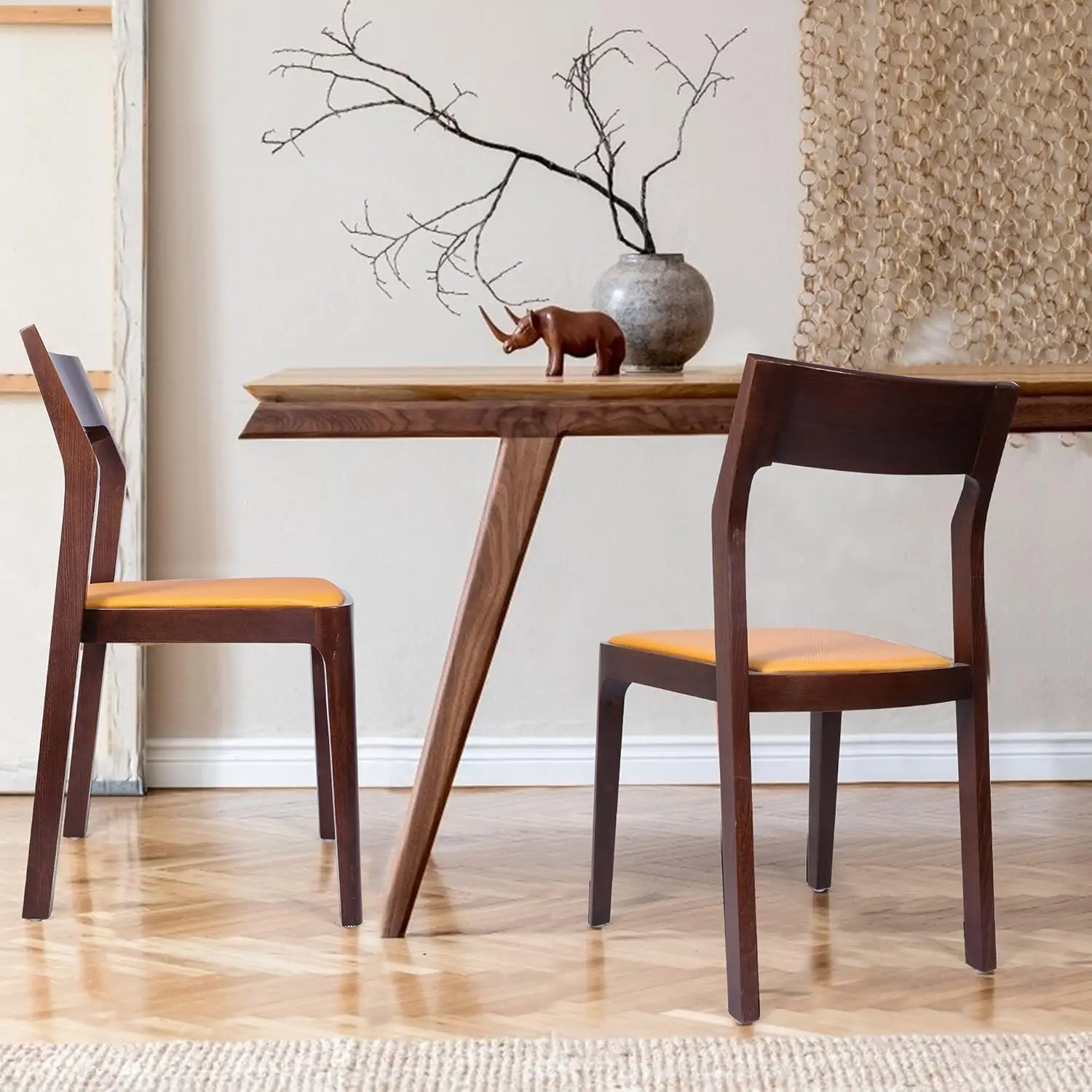 #Fully Assembled Kitchen Dining Chairs Set of 2, Mid-Century Modern Walnut Dining Room Chair with Solid Wood Frame, Customized