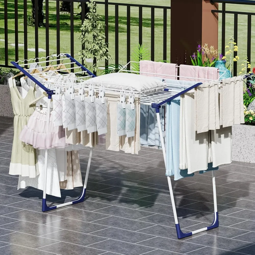 

Clothes Drying Rack, Foldable Laundry Rack with Sock Clips, Indoor/Outdoor for Towels, Clothes, Dress, Plastic, Metal