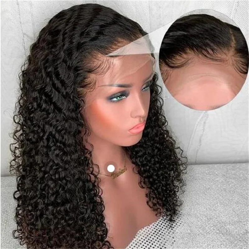 

Long 180Density 26“ Soft Glueless Naural Black Kinky Curly Lace Front Wig For Women BabyHair Preplucked Heat Resistant Daily