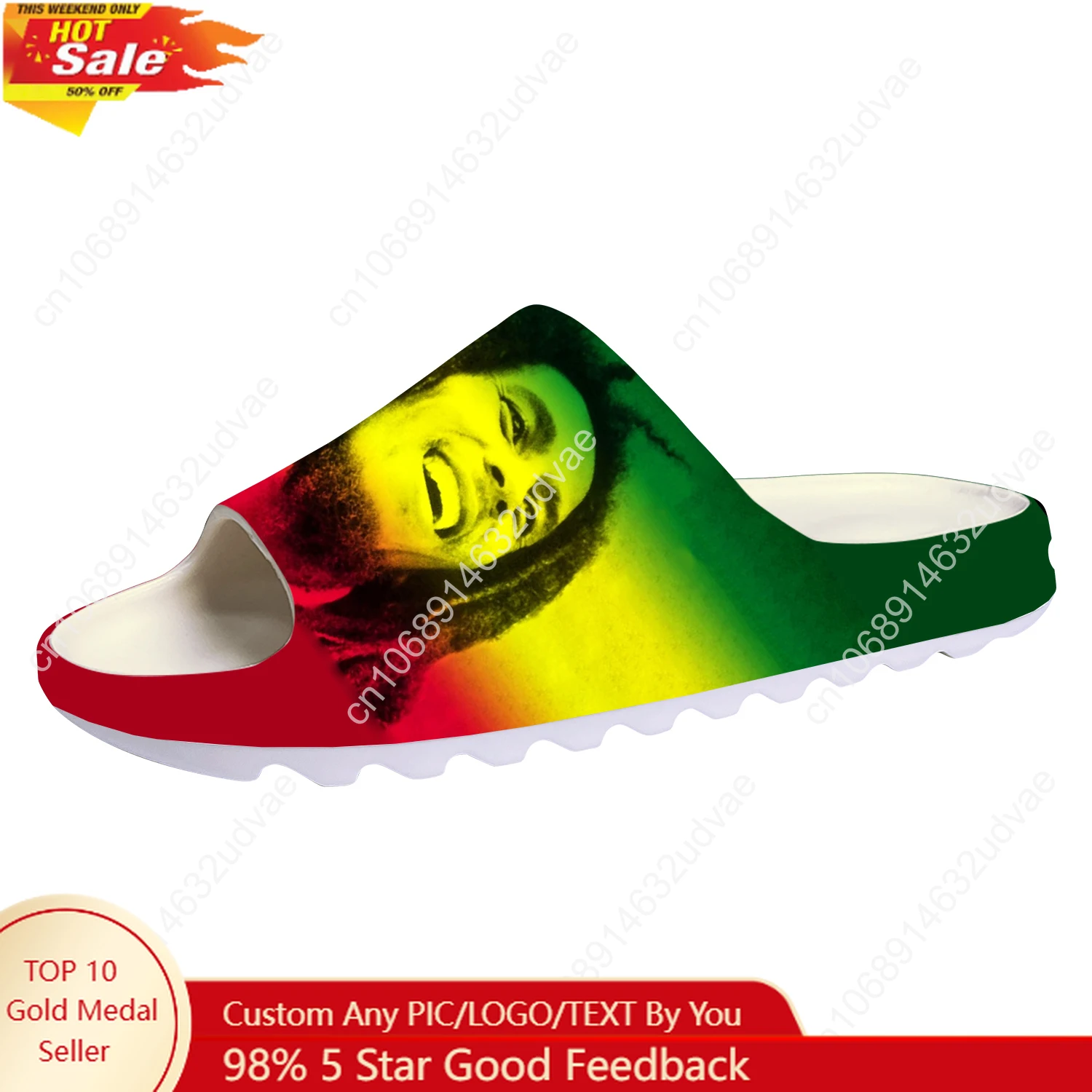 

Bob Marley Reggae Rasta Soft Sole Sllipers Mens Womens Teenager Sandals Step on Customize Slides Shoes Personalized Photo Text
