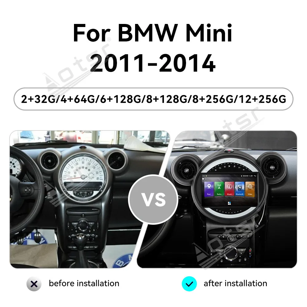 

9" Android 14 CarPlay Car Radio For BMW Mini Cooper 2011-2014 AI Touch Screen Multimedia Video Player GPS BT Navigation Headunit
