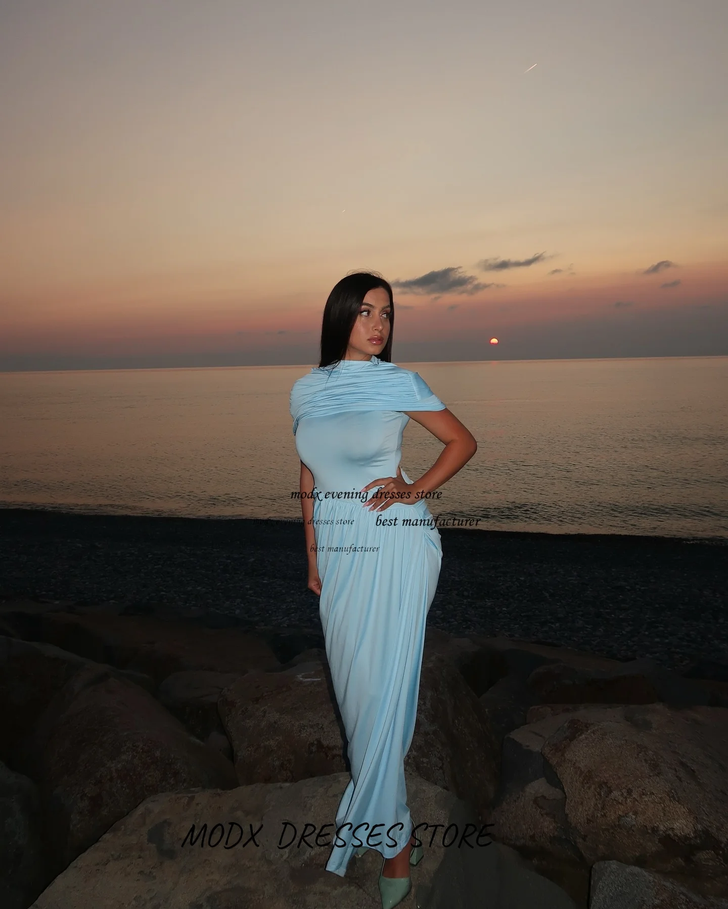 فستان ماكسي MODX من الساتان بكتف واحد مكشكش أنيق بقصة ضيقة فستان سهرة رسمي طويل حريري للنساء ملابس الحفلات الراقصة