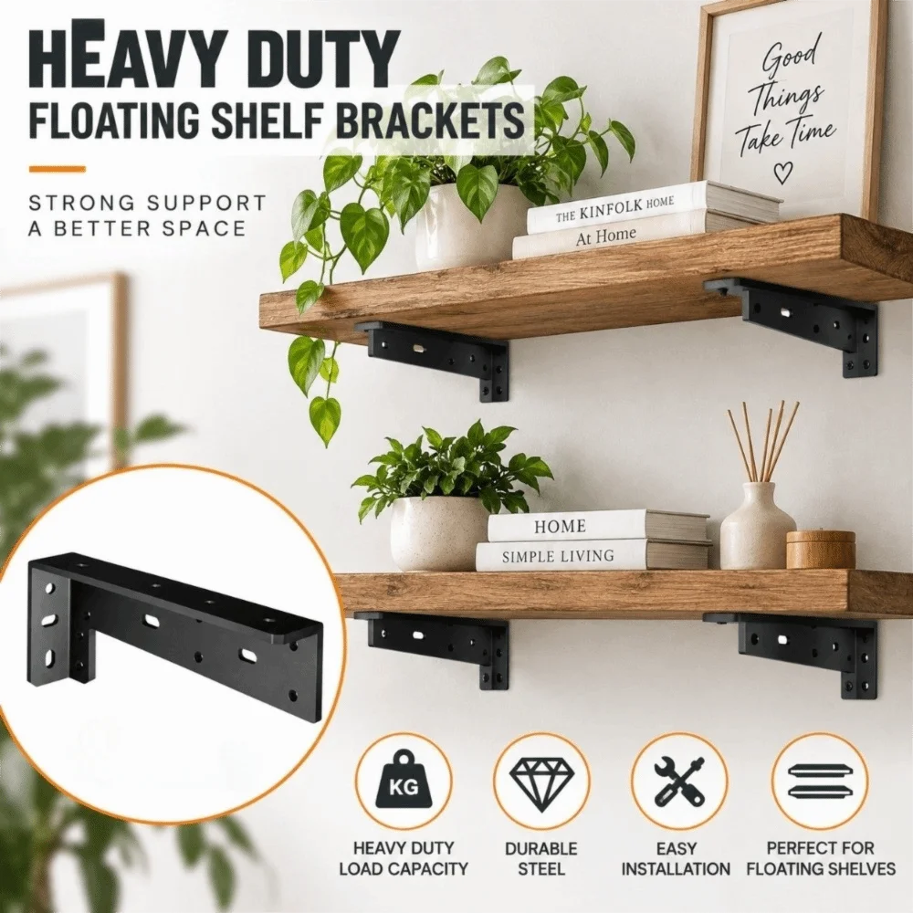 1 Pair 90 Degree L-Shaped Corner Brackets Wall Mount Black Floating Shelf Support Bracket Multi-size Corner Brace Wall Mount