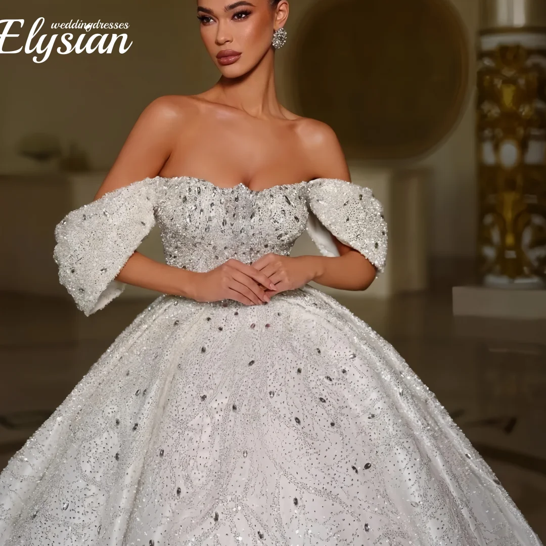 Customized Shiny Beaded Wedding Dress Sequined Off The Shoulder Bridal Gown Ball Gowns Long Dresses For Bride