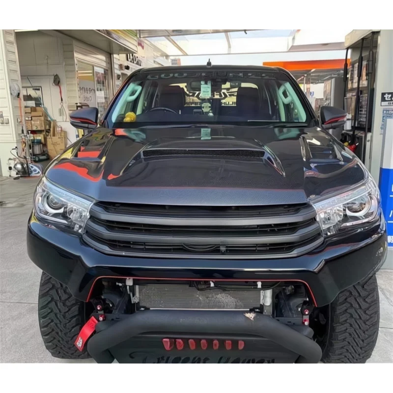 High Quality Customized Open Hole Carbon Fiber Front Engine Hood Cover Fit Hilux Automobile Exterior Modification Pa