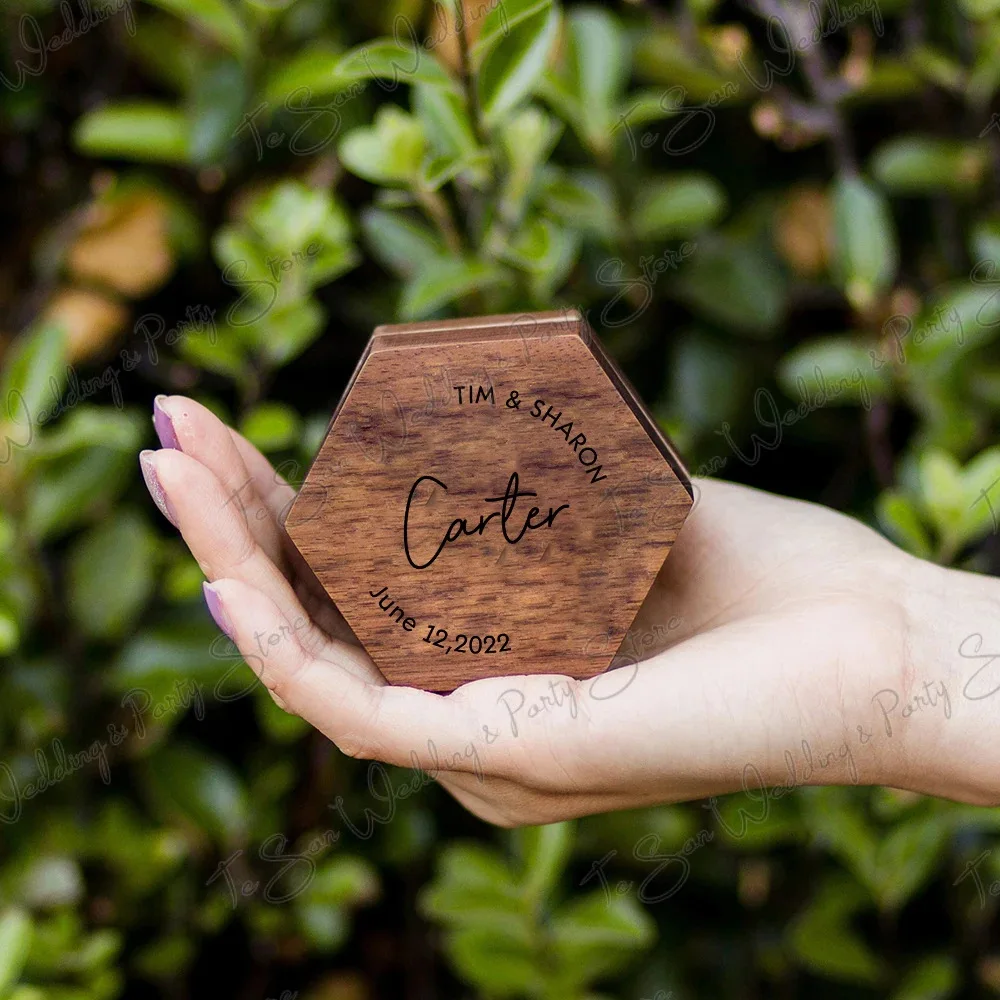 Custom Engraved Rustic Log Wood Ring Box Wedding Engagement Proposal Couple Jewelry Storage Wooden Ring Case