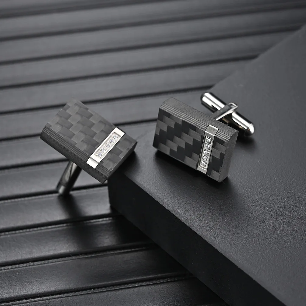 Stainless Steel Solid Carbon Fiber  Cufflinks for Men Set Suit Shirt Cuff Links Men\'s Accessories