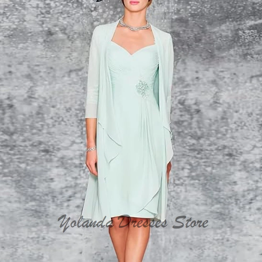 

Customized 2 Pieces Mother of The Bride Dresses Applique Lace Illusion Formal Evening Gown Pleated Wedding Guest Dress V Neck