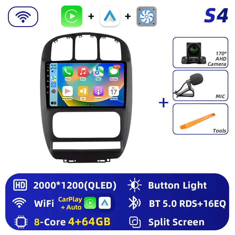 Android 16 wifi + 4G Carplay Autoradio Voor Dodge Caravan 4 Voor Chrysler Grand Voyager RS 2000-2012 navigatie GPS Stereo Multimedia