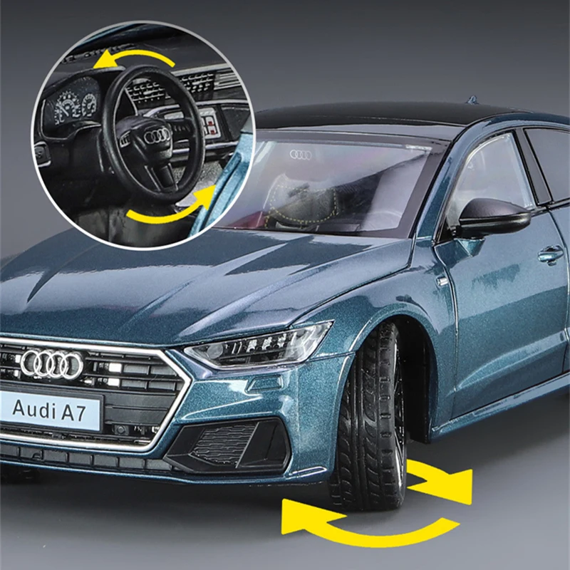 1:24 AUDI A7 Coupe Alloy Car Model Diecast Metal Toy Vehicle Car Model High Simulation Sound and Light Collection Childrens Gift