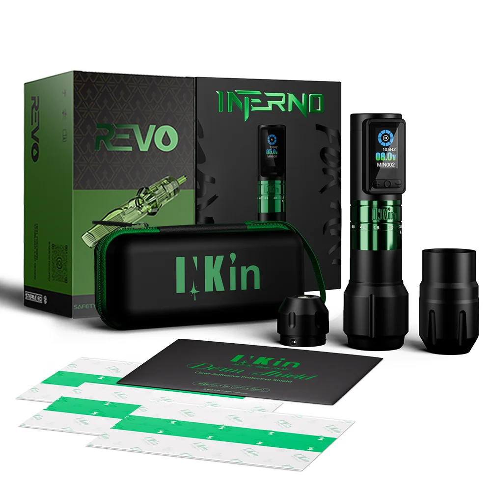 

40mm/36mm Grips INKIN INFERNO Wireless Tattoo Machine with 50pcs REVO Cartridge Tattoo Needles Kits 2.0-4.5MM Stroke Tattoo Pen