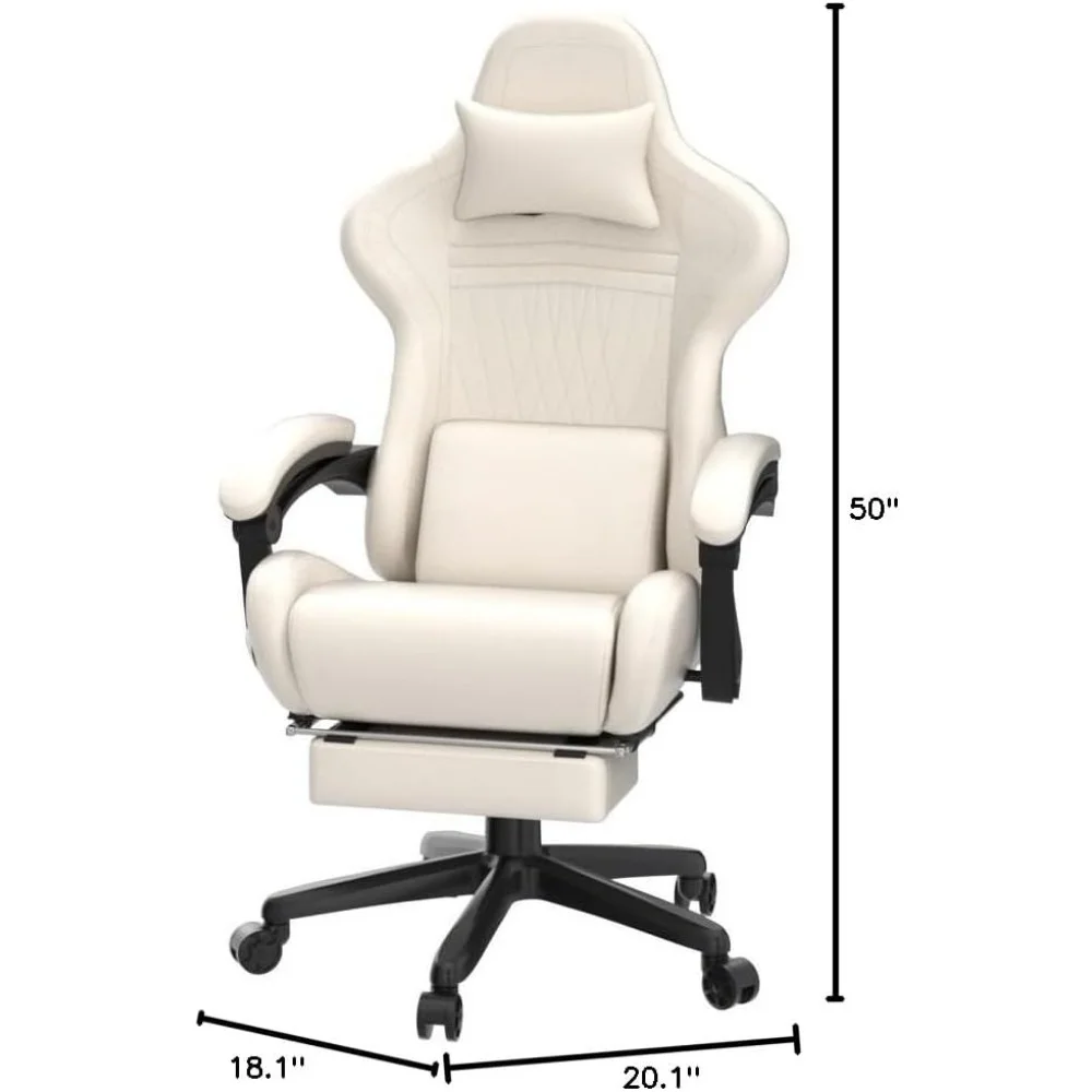 Gaming Chair, Computer Chair ，High Back Ergonomic , Reclining Gaming Chair with Linkage Armrests(Leather, Ivory)