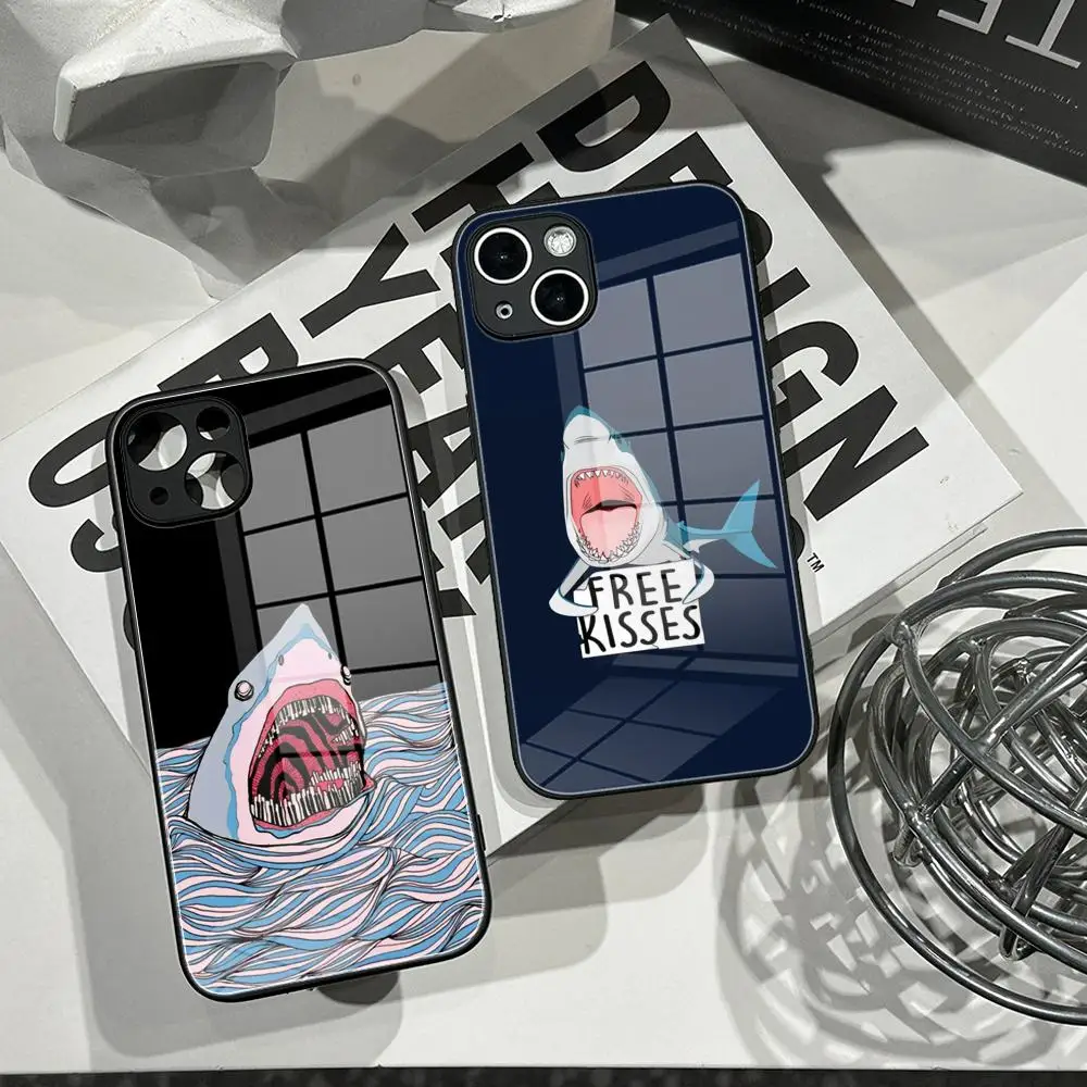 Animal Hockey Shark Phone Case Tempered Glass Shell FOR IPhone 16ProMAX 14 12 17Pro Air 15 16 Plus 13 Pro MAX Cover
