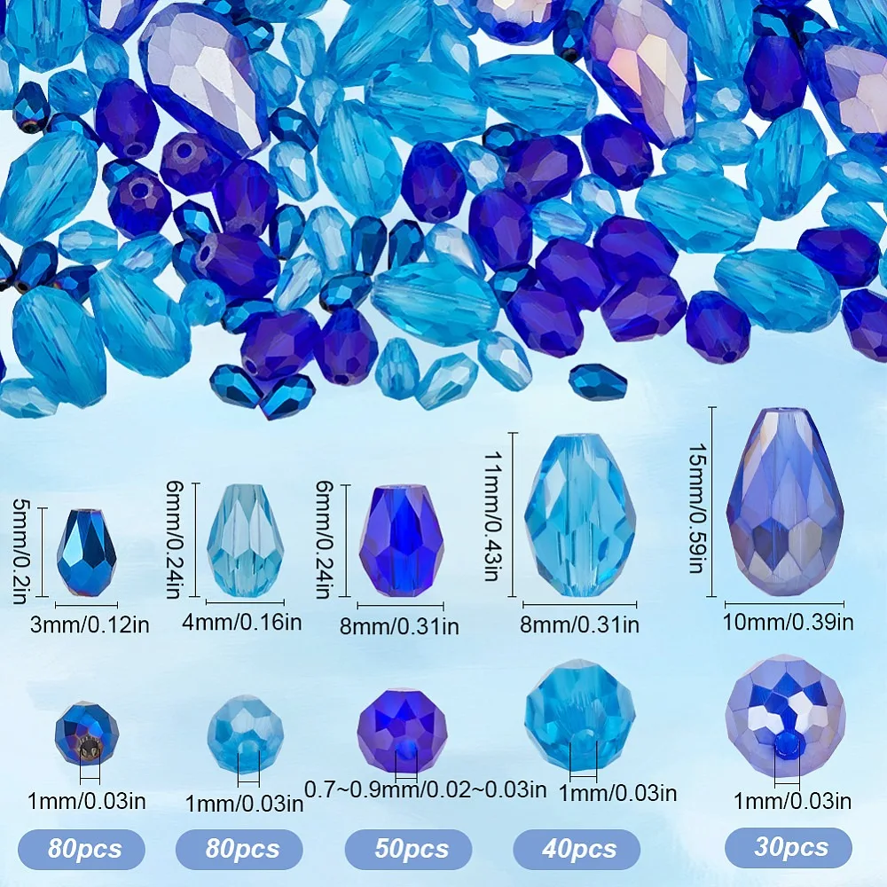 280Pcs 5 Styles Glass Beads Strands Faceted Teardrop Mixed Color 5~15x3~10mm Hole: 1mm