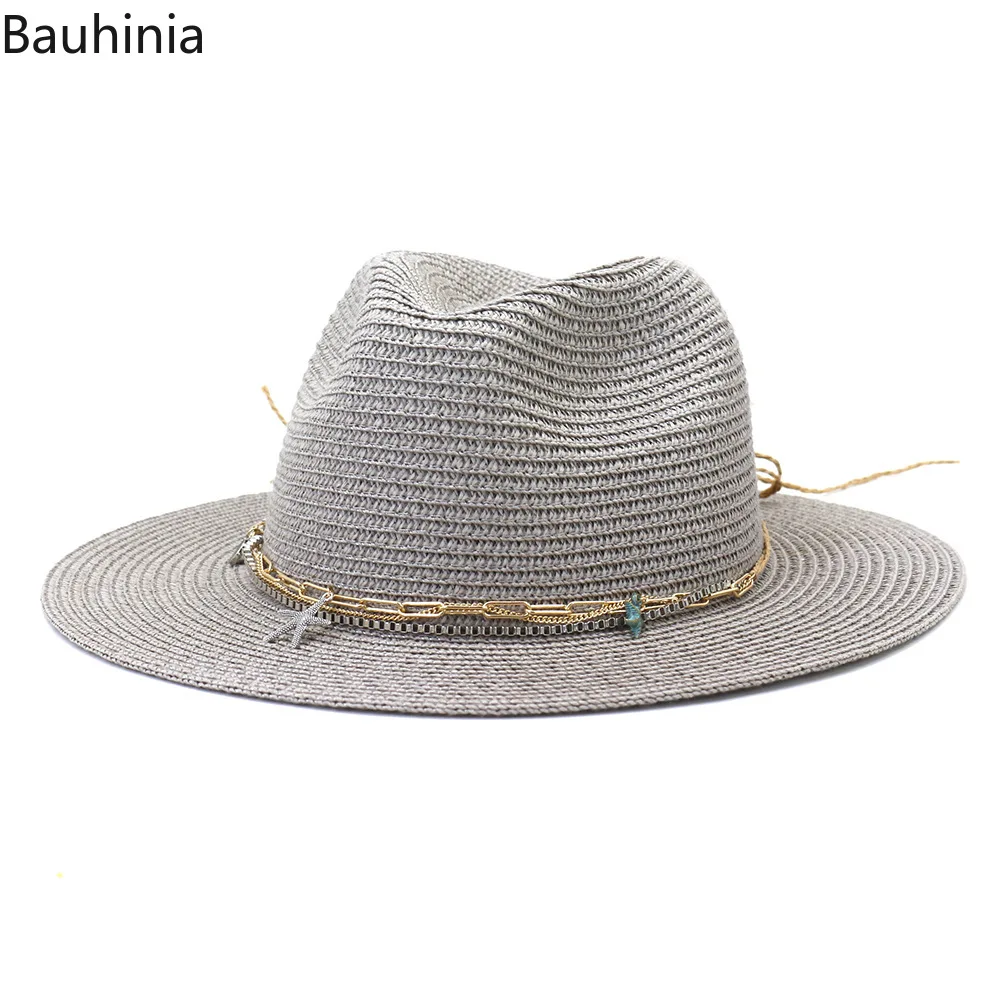 Bauhinia 54-56-58-60CM Panama Straw Hats For Woman Men Summer Sun Protection Beach Hats Outdoor Vacation Parent-child Hat