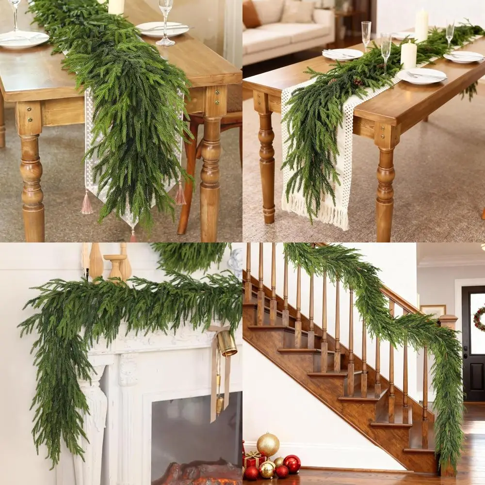 

Artificial Christmas Pine Garland with Real Touch, Green Faux Needles for Holiday Decorations and Mantelpieces