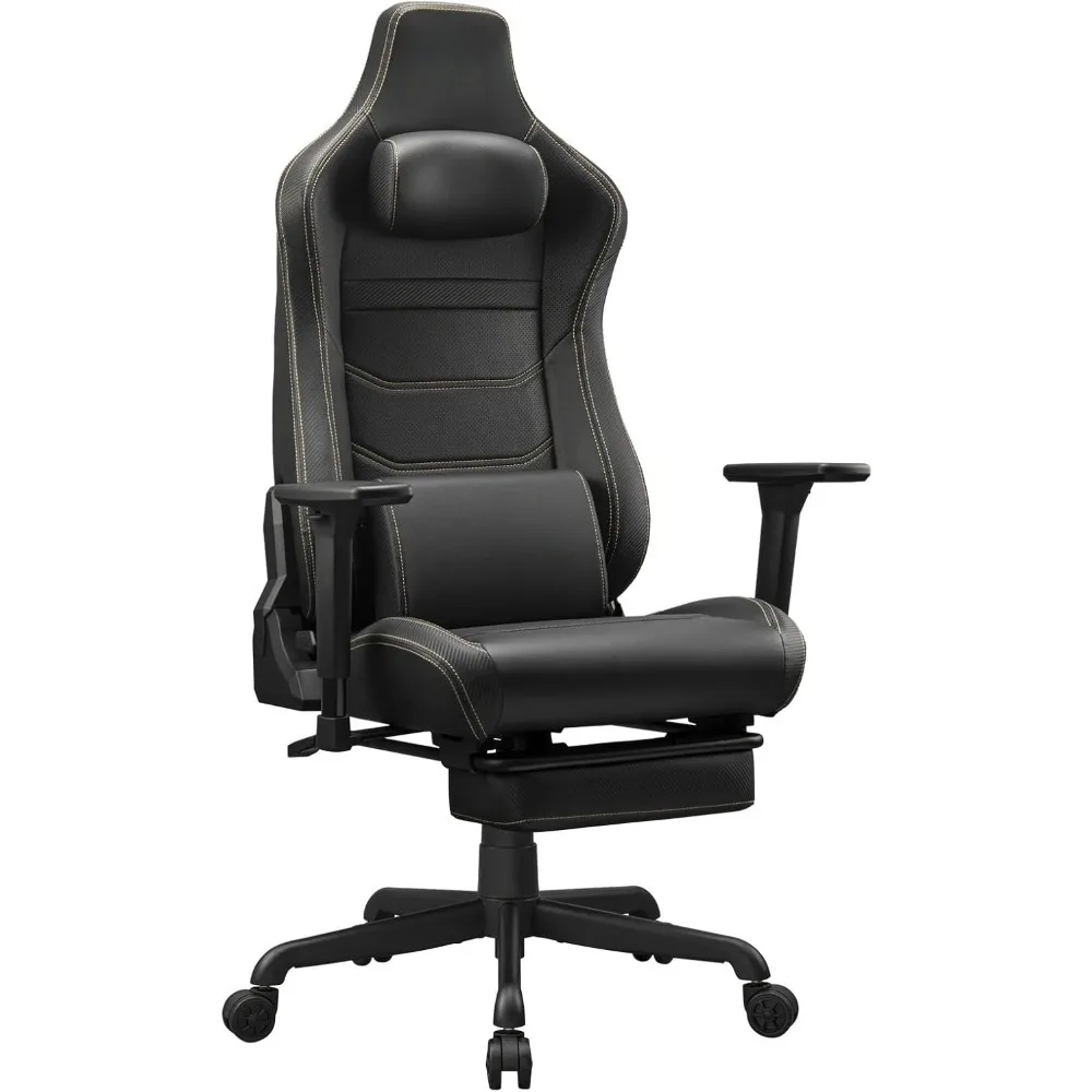 

Gaming Chair with Breathable Premium PVC Leather, 3D Adjustable Armrests, Retractable Footrest, Lumbar Cushion