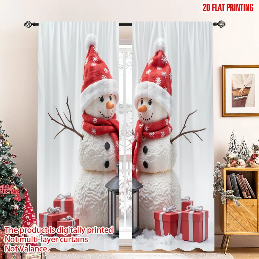 

2pcs 2D flat printing Merry Christmas Popular Drapes Happy Snowman Christmas Holiday Polyester Fabric Without Electricity Party
