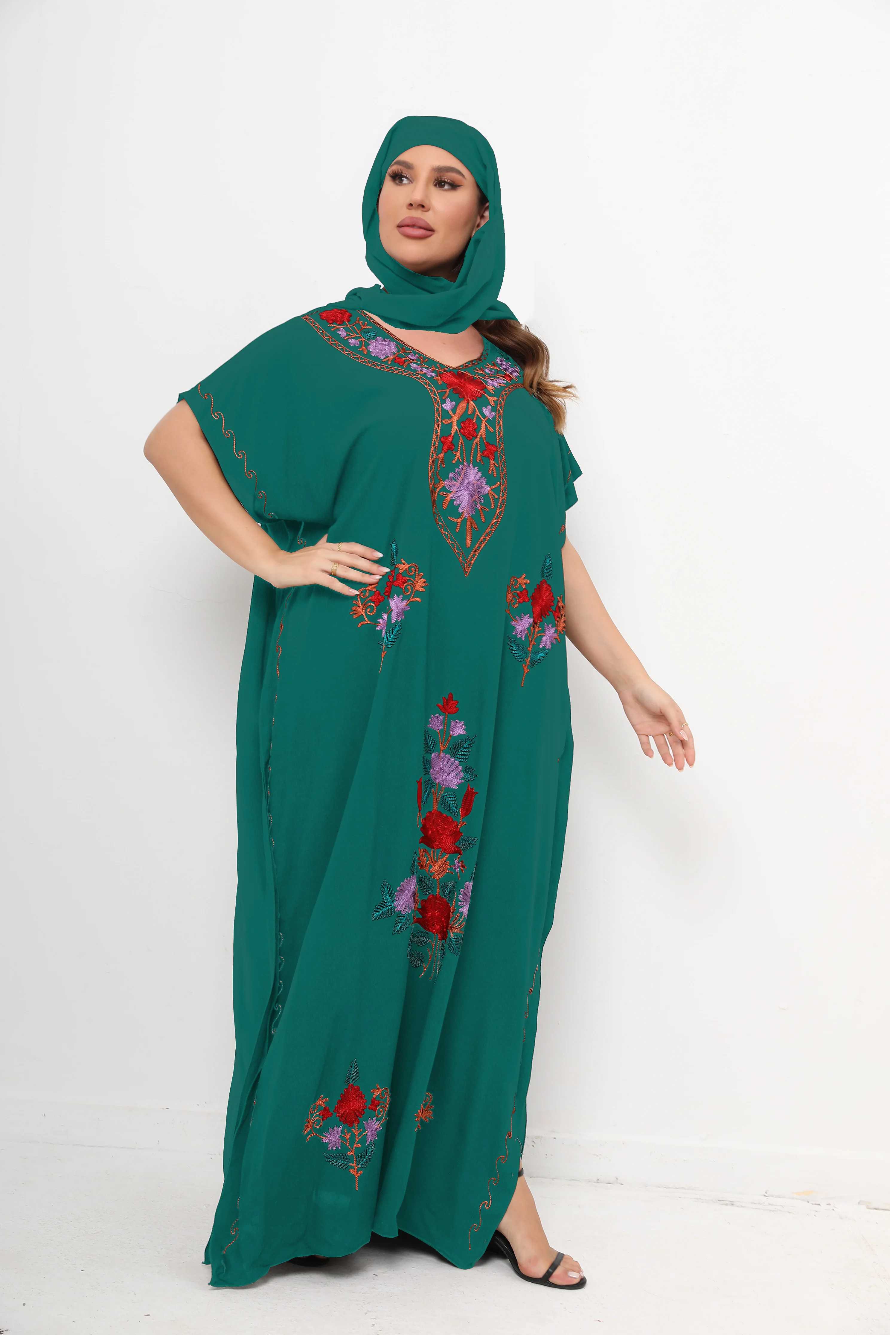 Pieces Abaya Set African Dashiki Solid Cotton Summer Dress O-neck Jilbab Plus Size Short Sleeve Loose Women CasualKaftanMoroccan