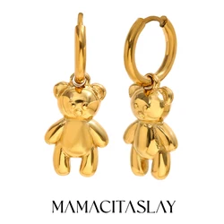 MamacitaSlay Lovely Little Bear Charm 14mm Hoops Hoop earrings 18K Gold Plated Waterproof luxury stainless steel jewelry