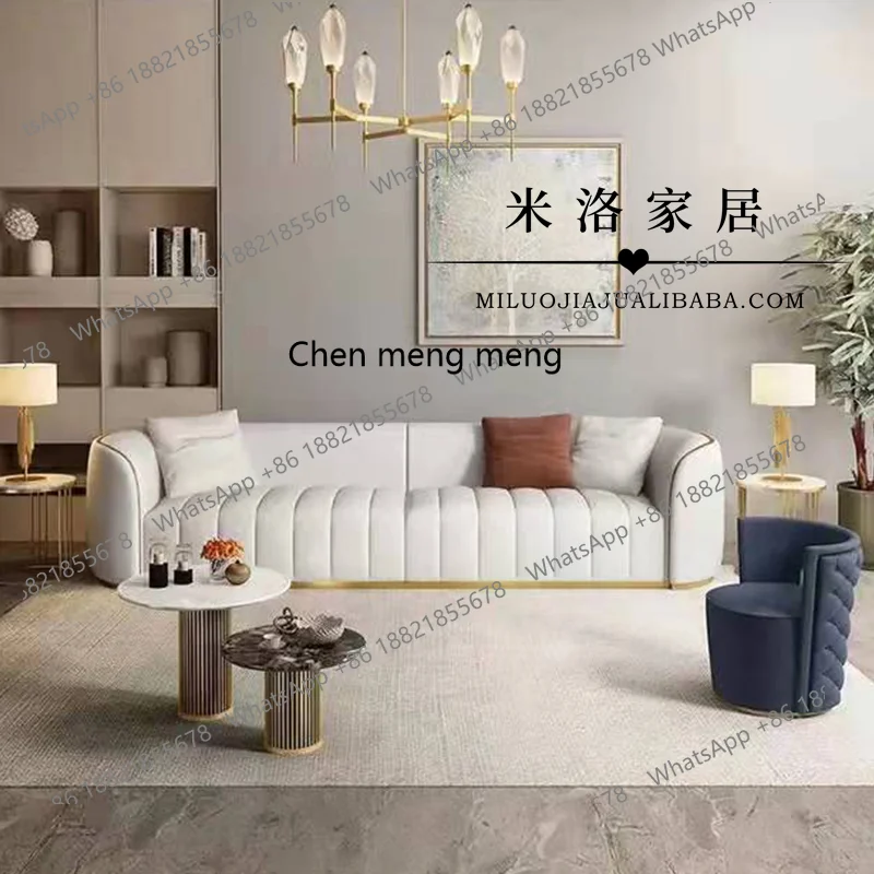 American-style Light Luxury Living Room Three-seater Sofa and Coffee Table Set Furniture Same Style Solid Wood Leather Sofa