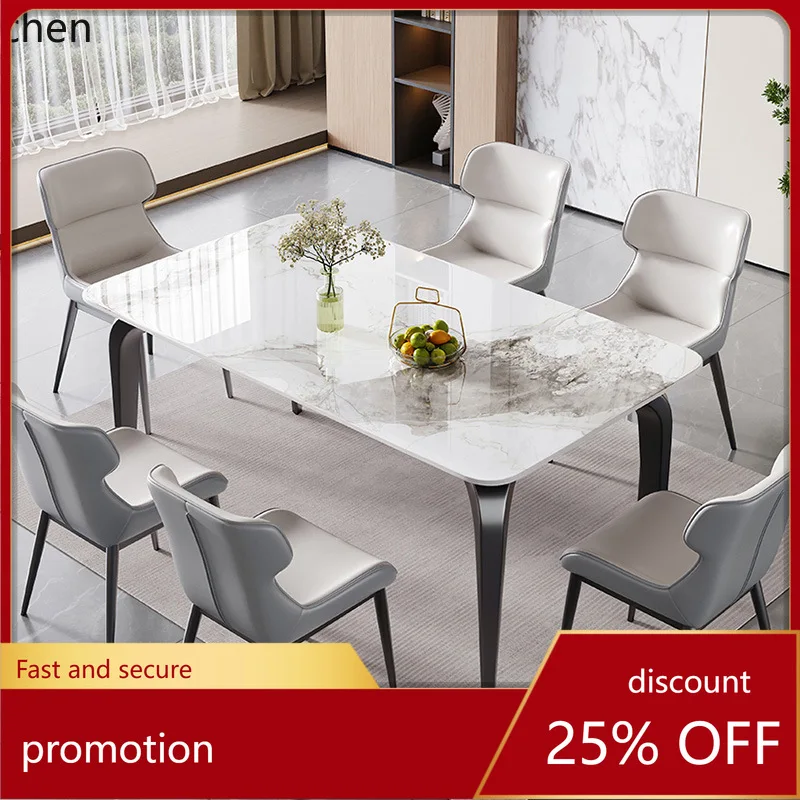 

YFY Italian Minimalist Rock Plate Dining Table and Chair Set Modern Simple Home Small Apartment Rectangular Light Luxury Dining