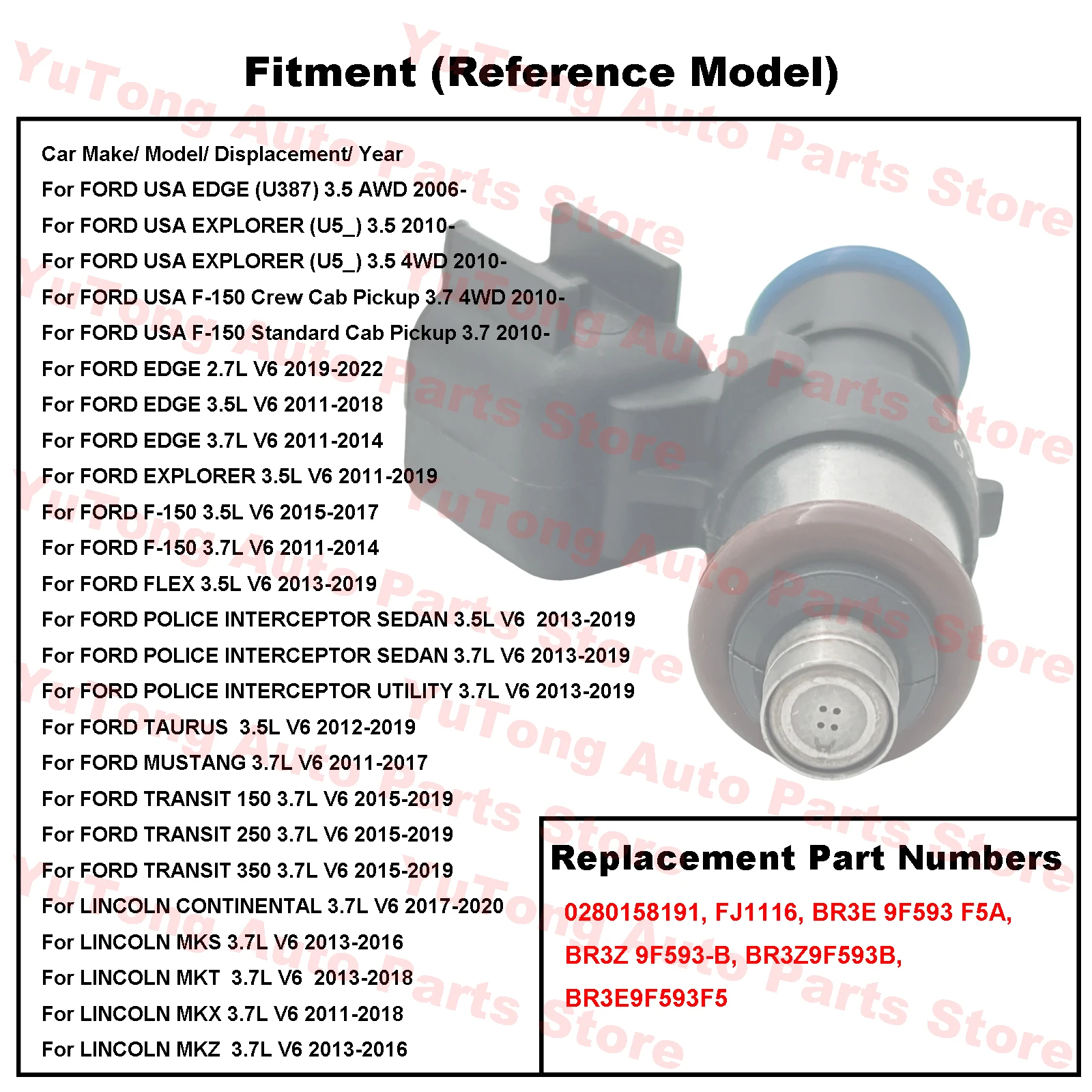 Fuel Injectors Valve For FORD EXPLORER EDGE MUSTANG TAURUS FLEX F150 POLICE INTERCEPTOR LINCOLN MKZ MKX CONTINENTAL Nozzle Parts