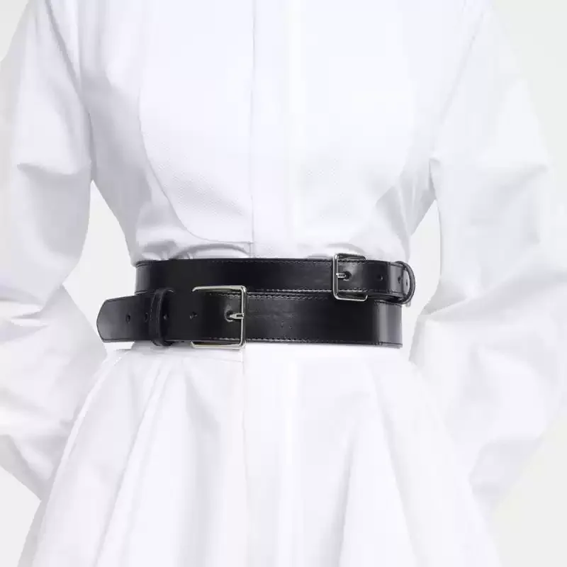 Luxury Design 6cm Wide Belt Trendy Leather High Quality Double Pin Buckle Waist Corset Straps For Dress Coat Slimming Waistband