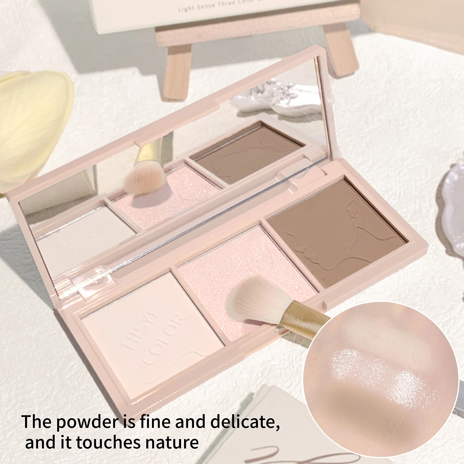 Light Sensation Three-Color Contour Powder, Pearlescent and Matte, 3D Highlight and Shadow Powder, All-in-One Palette