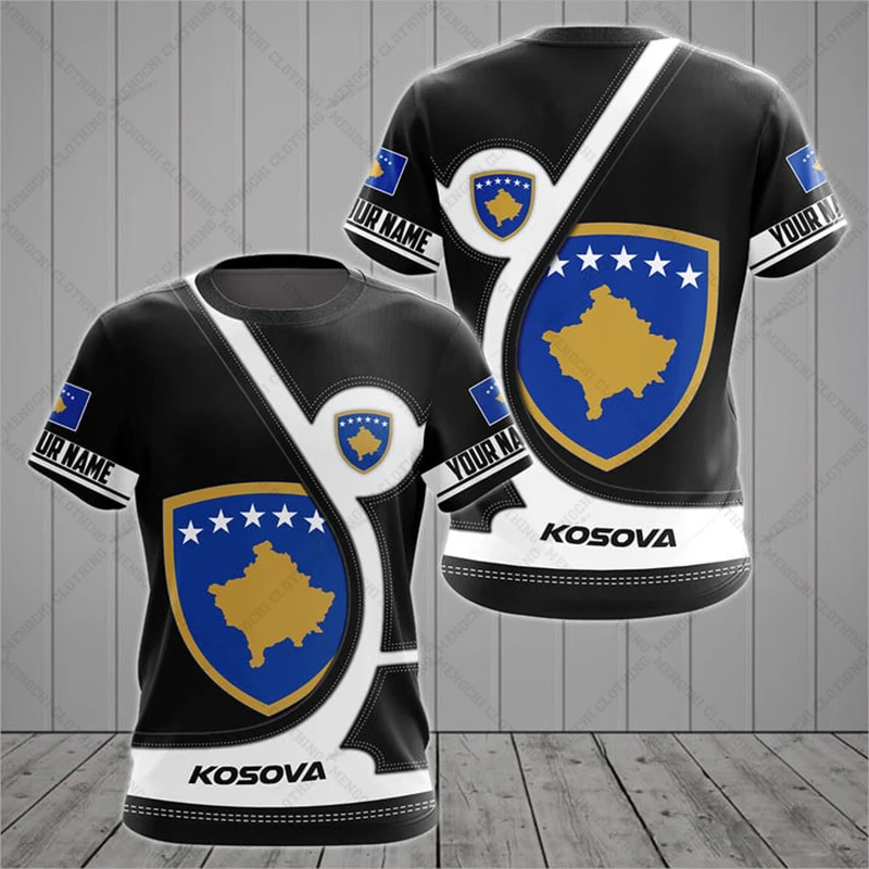 Custom Name Summer Casual Kosovo Shield Graphic T-shirts Cool O-neck Men's Fashion Jersey Loose Oversized Short Sleeve Tops