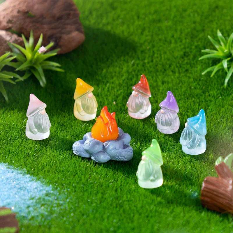/PFU/Mini Gnomes Fairy Garden Miniatures Luminous Forest Fairy Moss Micro Landscape Decoration Accessories Home Decor 6PCS