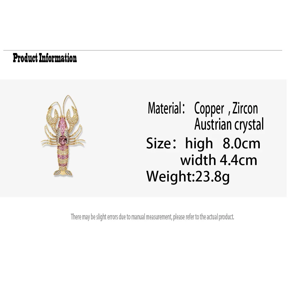 Vintage Rhinestone Shrimp Brooch Women Sparkling Animal Insect Crayfish Badge Casual Party Banquet Brooches Lapel Pins Gifts