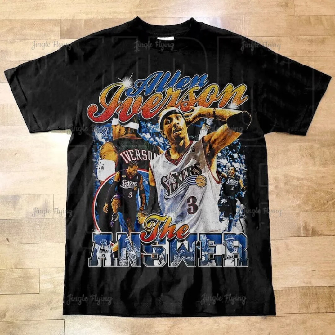 Vintage Allen Iverson T-Shirt The Answer Sport Tee Basketball Player 90's Graphic Tee Rap Hip Hop