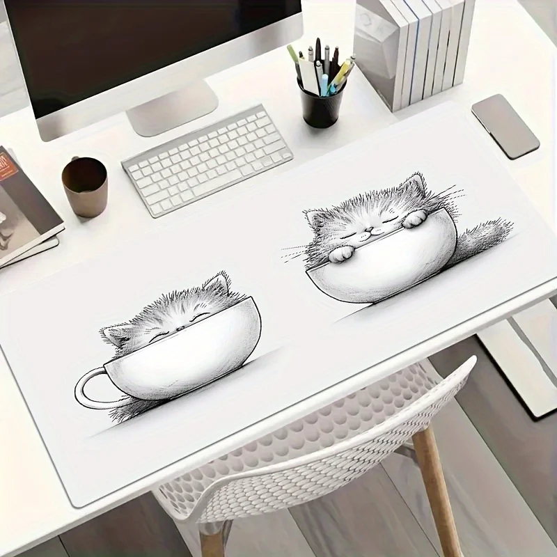 

Cute cartoon cats play with cup-patterned mousepads and rectangular desk MATS Anti-slip keyboard accessories for offices schools