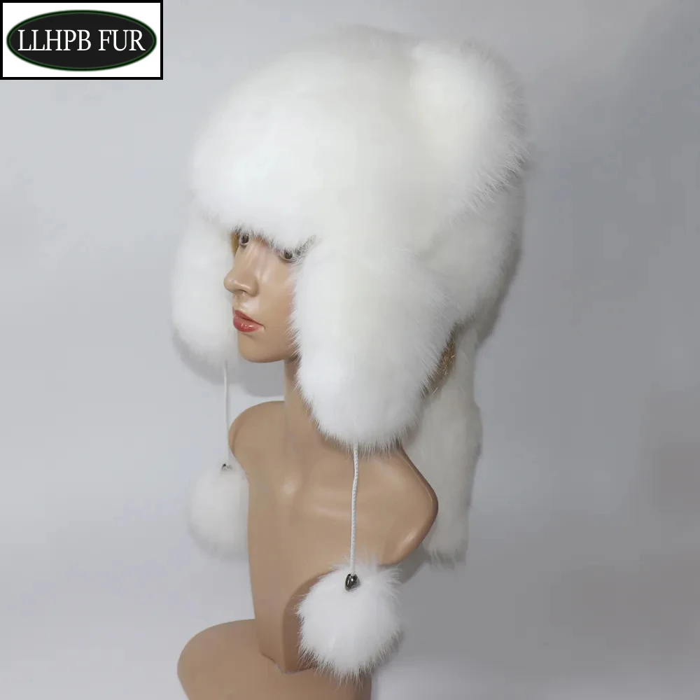 

Real Fox Fur Hat With Tail Winter Women Luxury 100% Genuine Fox Fur Ear Protection Hats Natural Warm Quality Fox Fur Lady Caps