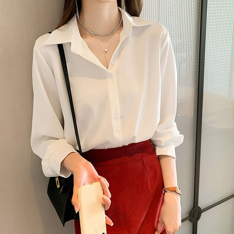 Women\'s Long-sleeved Shirt New Spring Fashion Solid Color Temperament Single-breasted Blouse Office Lady Wear Female Clothing