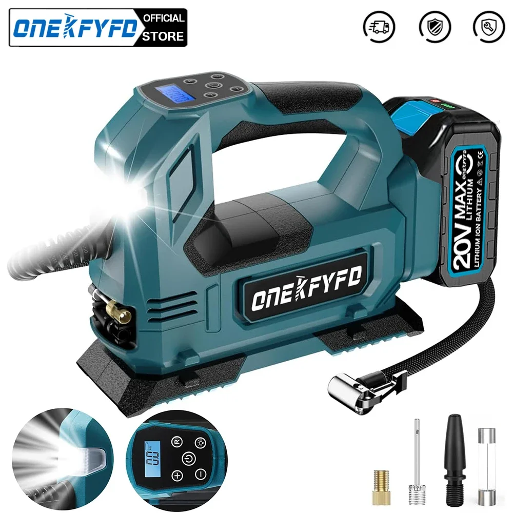 ポータブルデジタル車空気圧縮機ポンプコードレス空気ポンプ電動インフレータとインジケータ18 18vリチウム電池