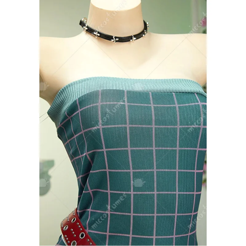 

CyMiccostumes Musa Derivative Casual Outfit Plaid Tube Top and Star Cutout Flared Pants with Belt Gloves Set Cosplay Costume