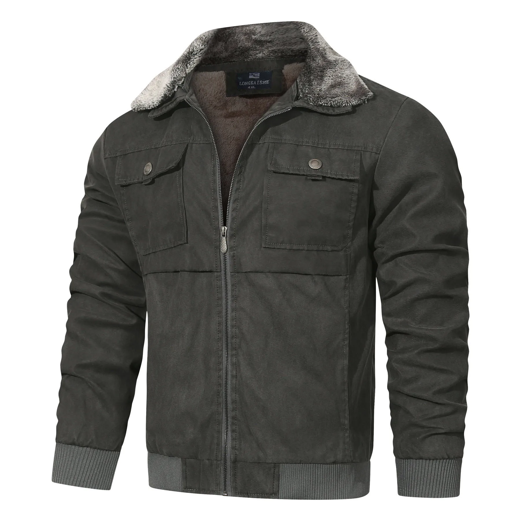 

Men Autumn winter Retro Plush Jacket Fleece Lined Field Jackets Men's Cotton Coats Winter Thermal Bomber Jackets Windbreaker